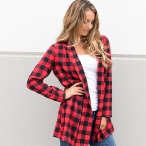 Tickled Teal Open Front Buffalo Check Flannel